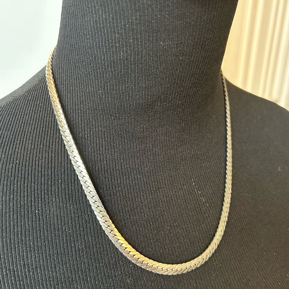 Vintage 14k GP herringbone chain silver necklace